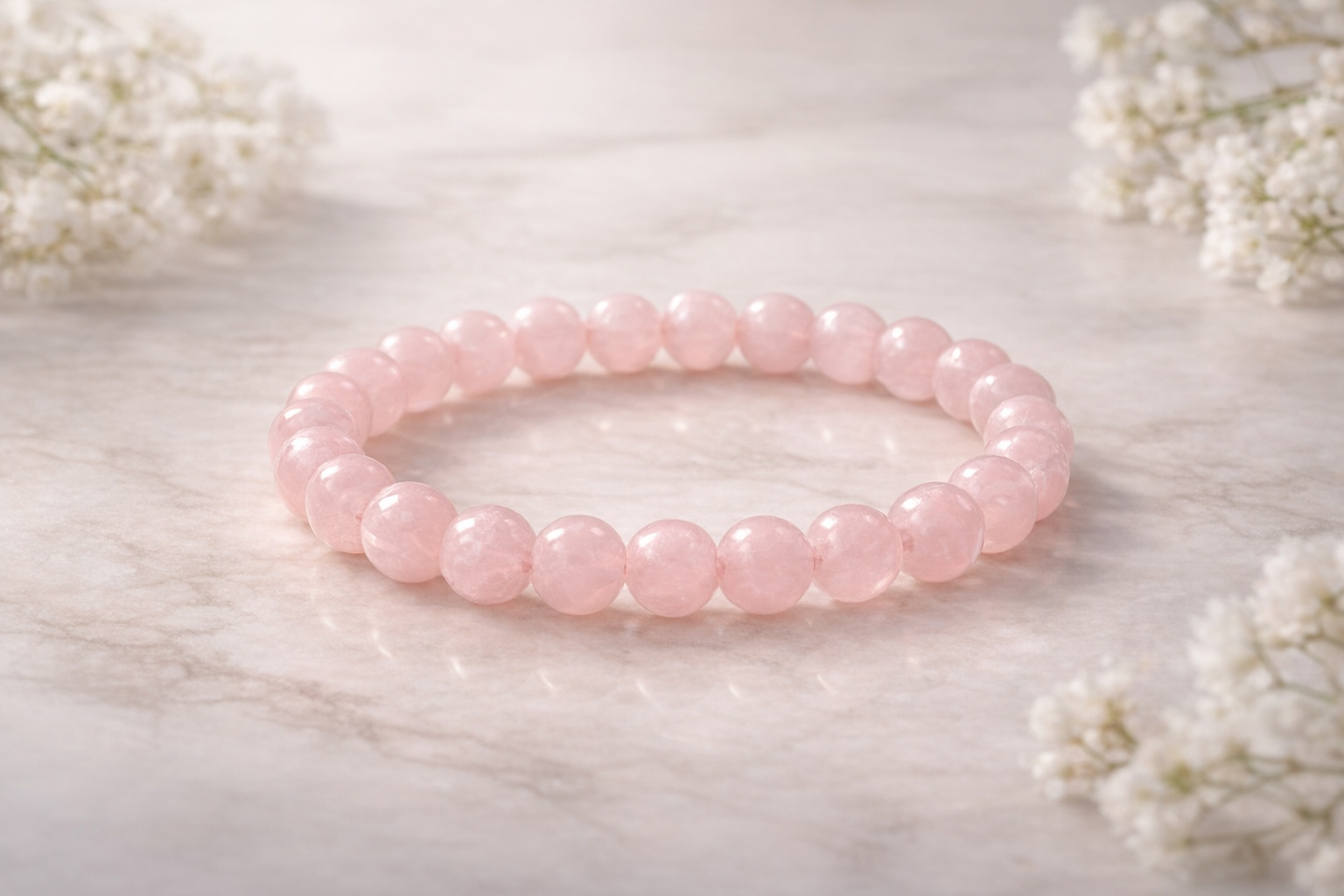 Rose Quartz Bracelet | Natural Crystal Healing Bracelet | Love Attraction, Positive Energy, Stress Relief Stone | 8mm Beaded Stretch Bracelet for Women Men