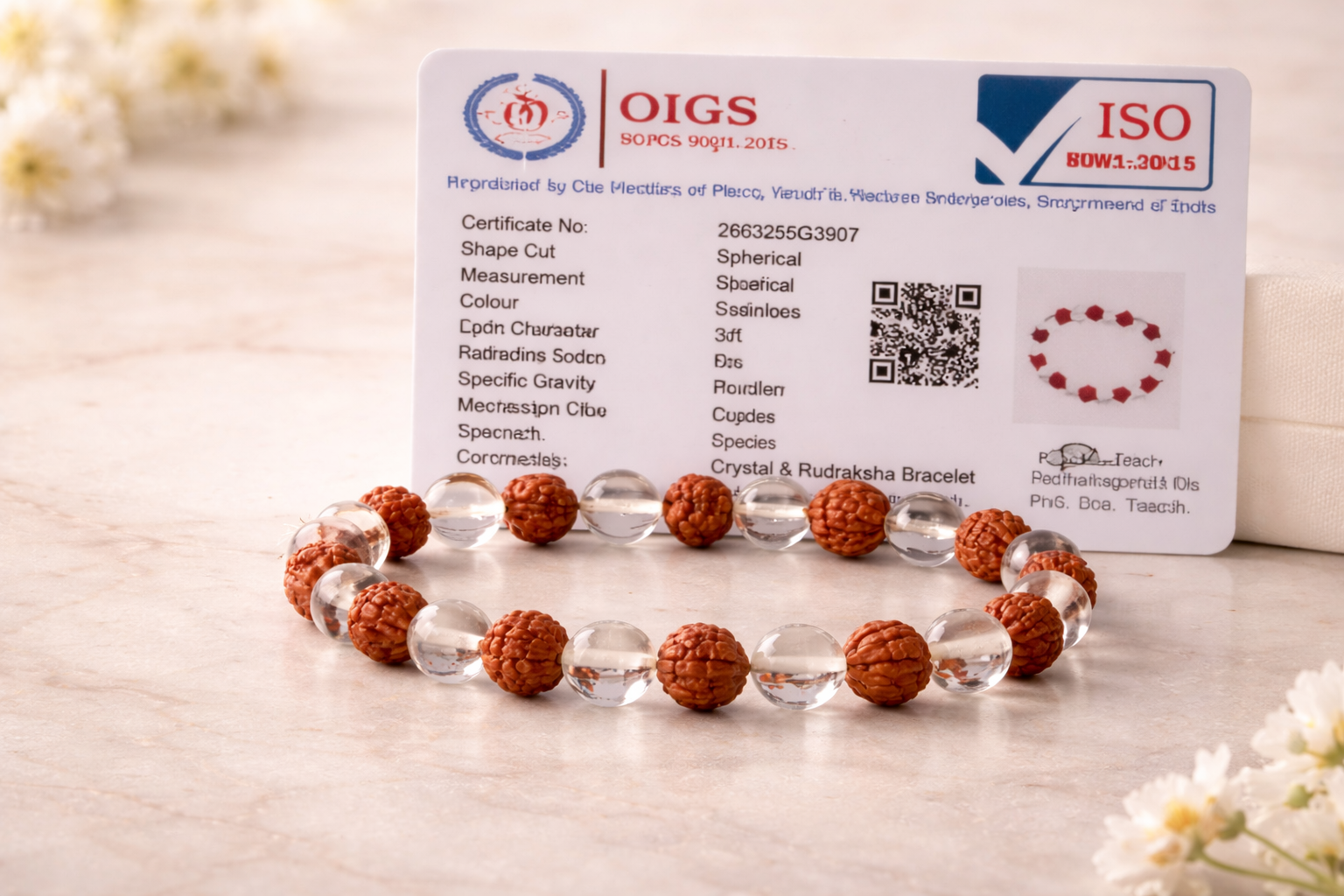 5 Mukhi Rudraksha Crystal Bracelet for Men & Women – Natural Clear Quartz Healing Bracelet | Stress Relief, Anxiety Control, Protection & Positive Energy | Spiritual Meditation Yoga Bracelet (Adjustable)