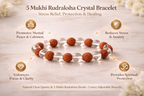 5 Mukhi Rudraksha Crystal Bracelet for Men & Women – Natural Clear Quartz Healing Bracelet | Stress Relief, Anxiety Control, Protection & Positive Energy | Spiritual Meditation Yoga Bracelet (Adjustable)