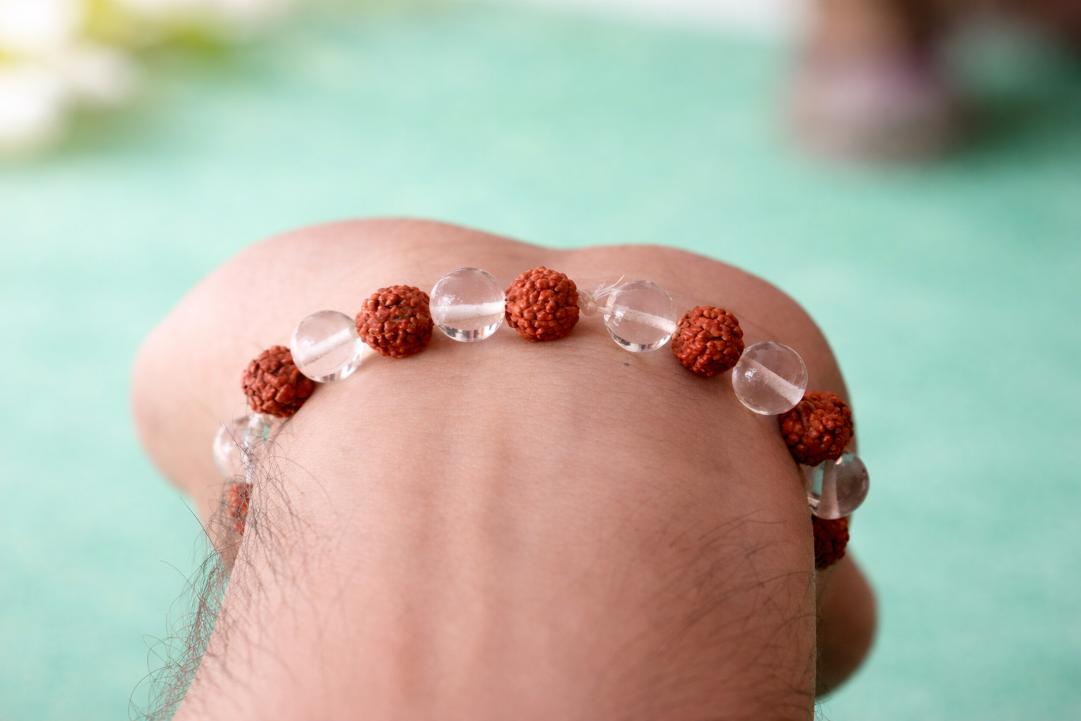 5 Mukhi Rudraksha Crystal Bracelet for Men & Women – Natural Clear Quartz Healing Bracelet | Stress Relief, Anxiety Control, Protection & Positive Energy | Spiritual Meditation Yoga Bracelet (Adjustable)
