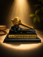Hanuman Gada Gold Plated Showpiece with Sacred Base | Symbol of Protection, Courage & Divine Strength