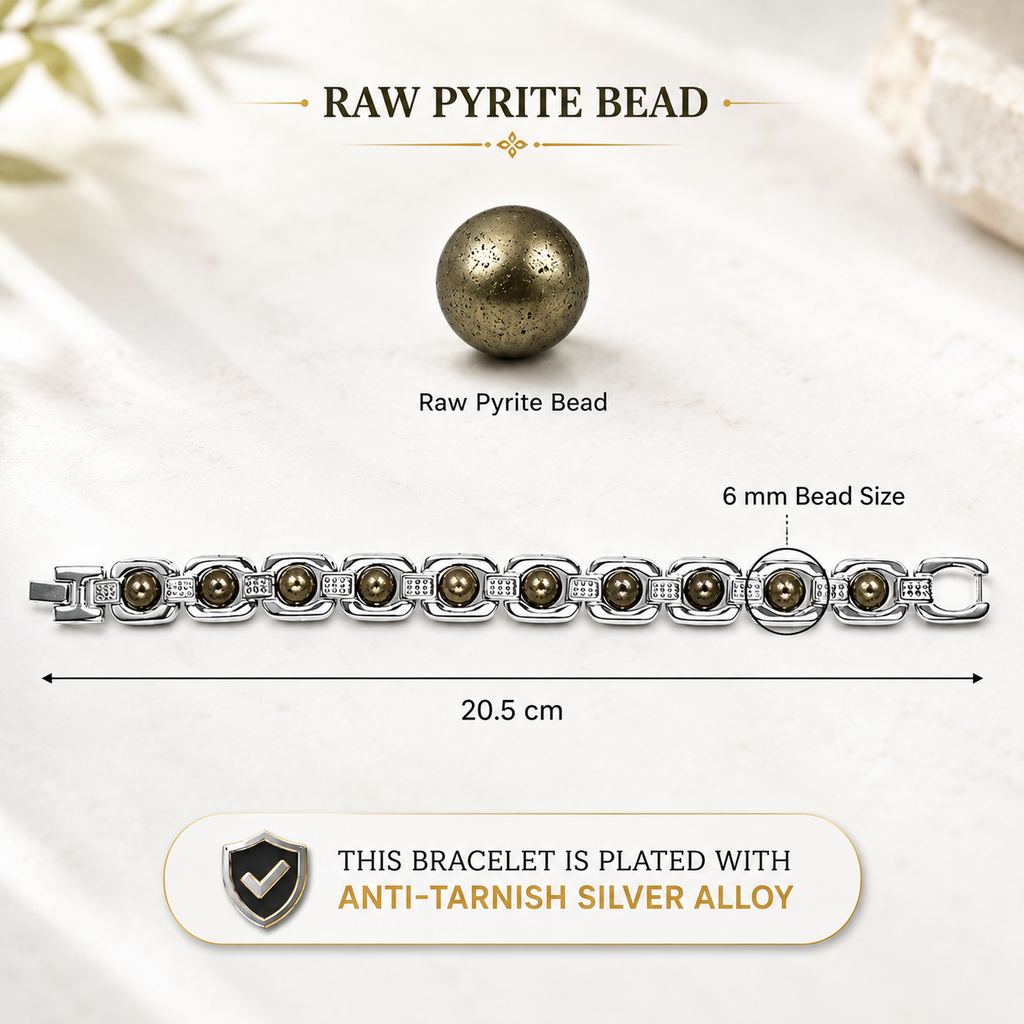 BrajMantra Pyrite Wealth Bracelet | Natural Pyrite Stone | Silver-Plated Luxury Bracelet | Unisex Adjustable Fit
