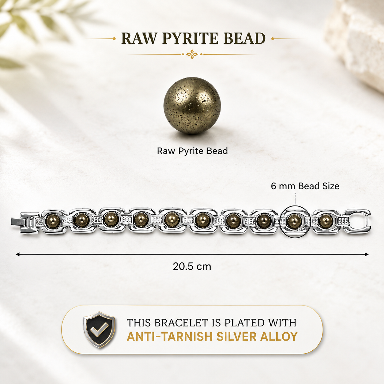 BrajMantra Pyrite Wealth Bracelet | Natural Pyrite Stone | Silver-Plated Luxury Bracelet | Unisex Adjustable Fit