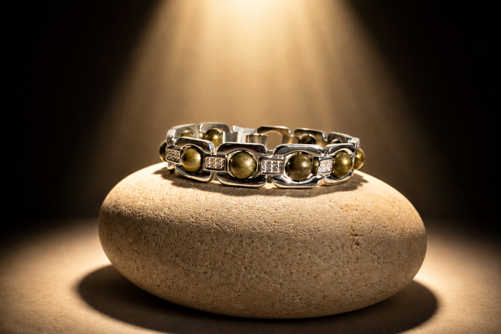 BrajMantra Pyrite Wealth Bracelet | Natural Pyrite Stone | Silver-Plated Luxury Bracelet | Unisex Adjustable Fit
