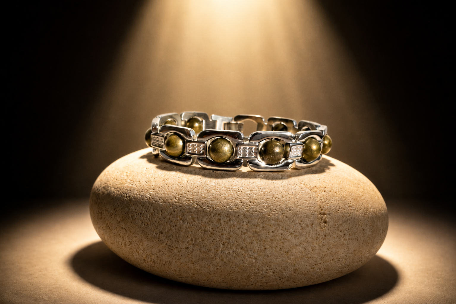 BrajMantra Pyrite Wealth Bracelet | Natural Pyrite Stone | Silver-Plated Luxury Bracelet | Unisex Adjustable Fit