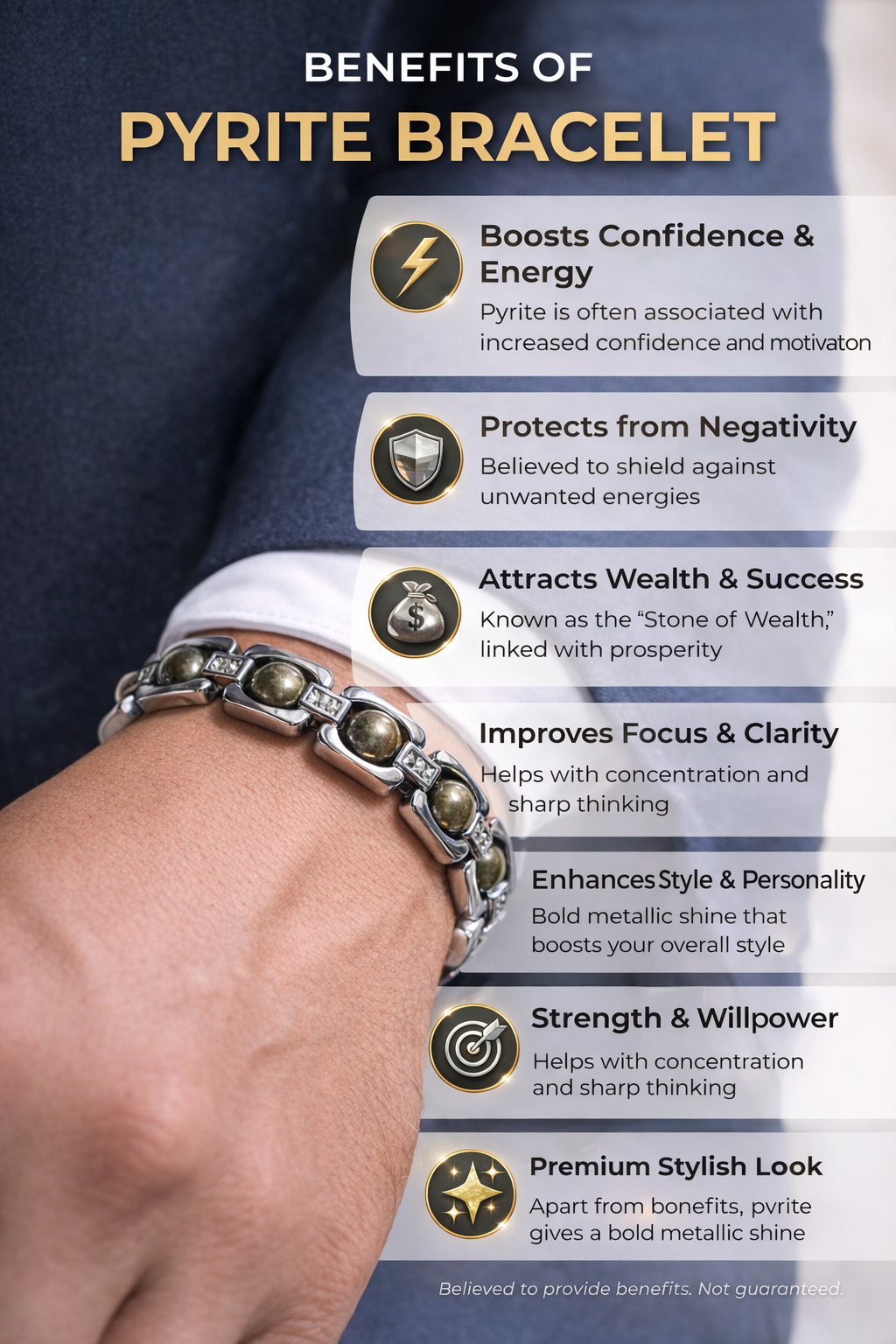 BrajMantra Pyrite Wealth Bracelet | Natural Pyrite Stone | Silver-Plated Luxury Bracelet | Unisex Adjustable Fit