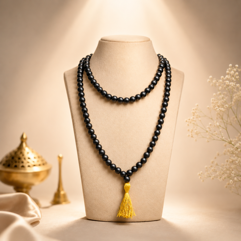 Original Karungali Mala 108+1 Beads | Energised with Haridwar Ganga Jal | Natural Ebony Wood Spiritual Mala for Meditation, Protection & Lord Murugan Blessings