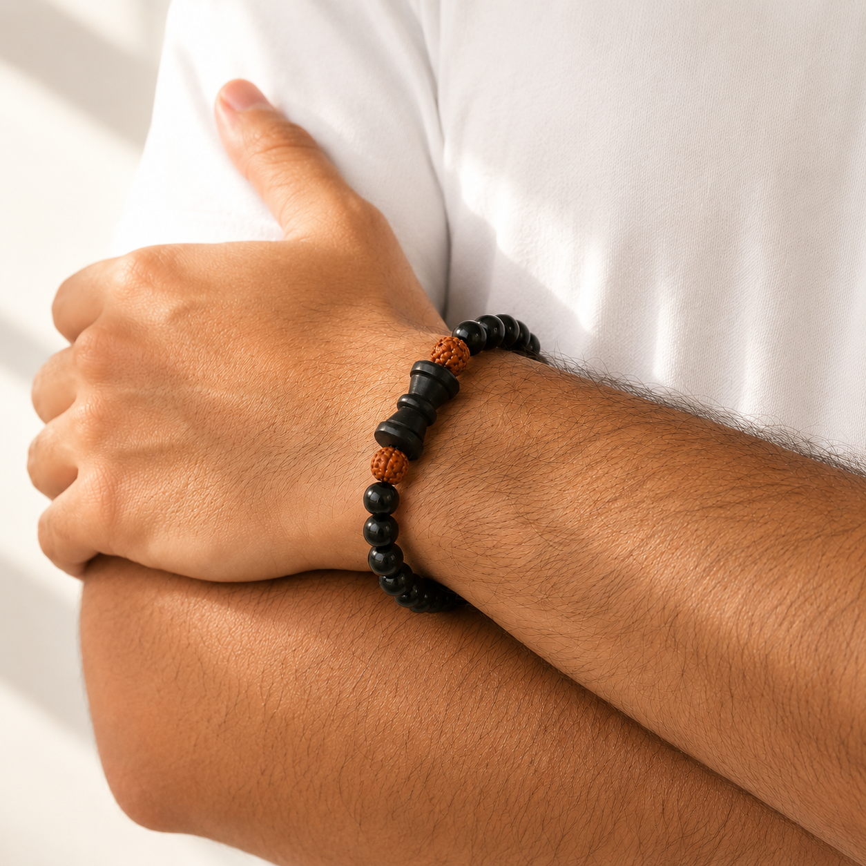 Karungali Rudraksha Damru Bracelet for Men & Women | Energised with Haridwar Ganga Jal |