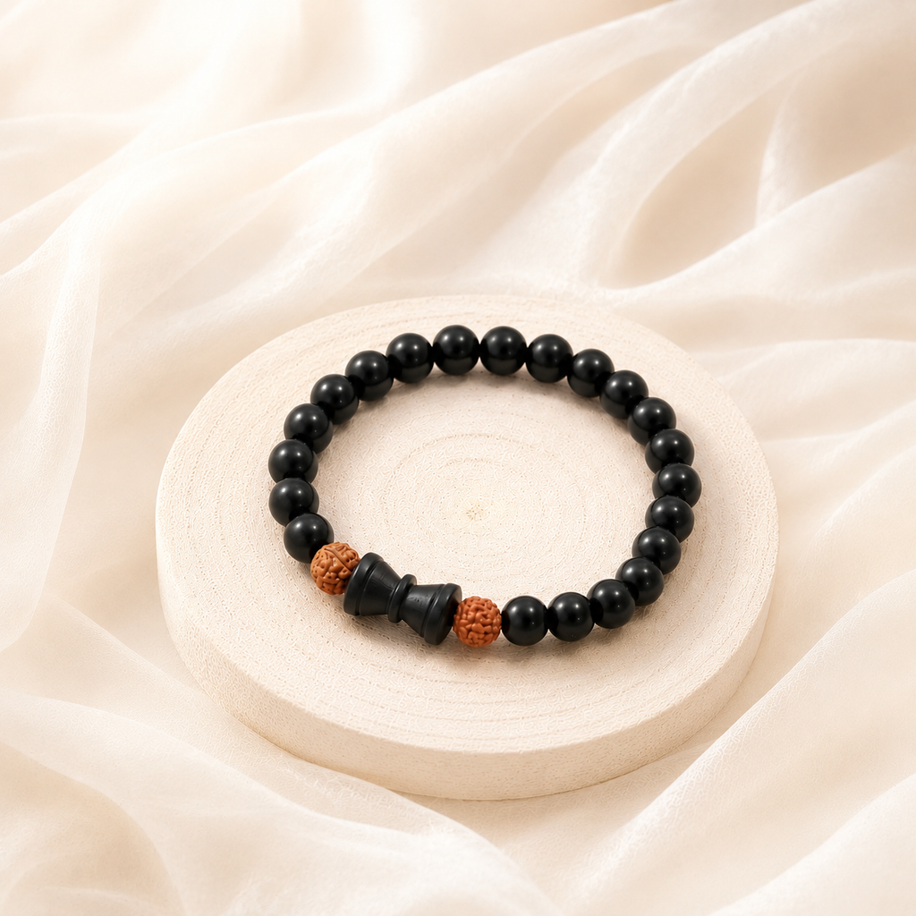 Karungali Rudraksha Damru Bracelet for Men & Women | Energised with Haridwar Ganga Jal |