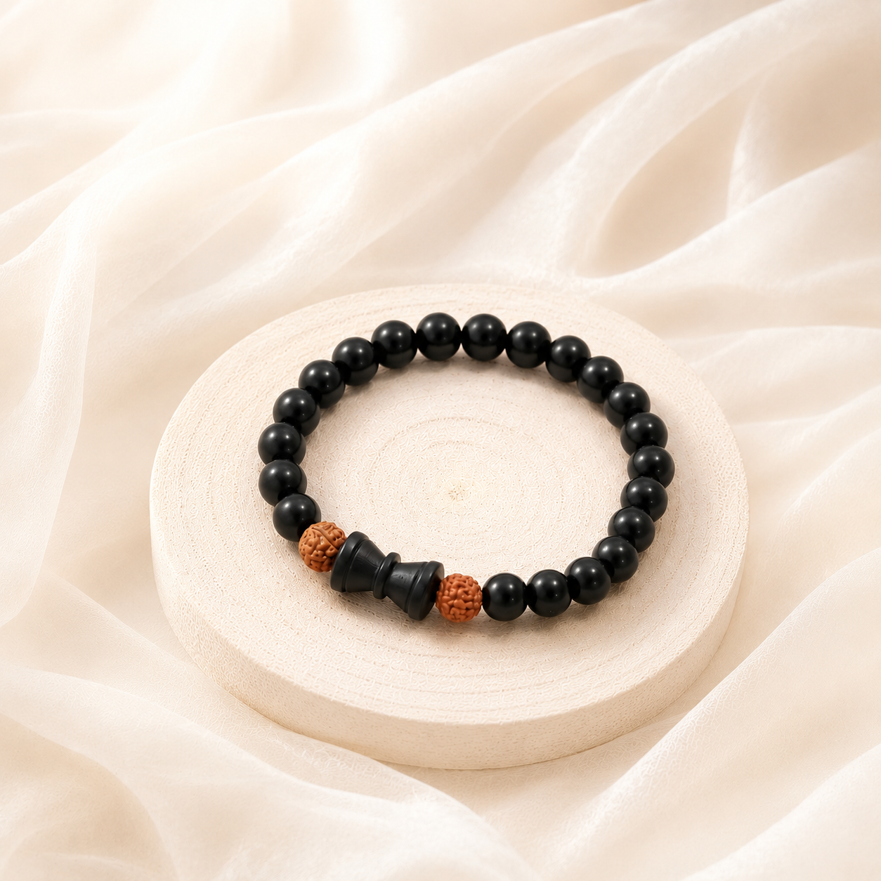 Karungali Rudraksha Damru Bracelet for Men & Women | Energised with Haridwar Ganga Jal |
