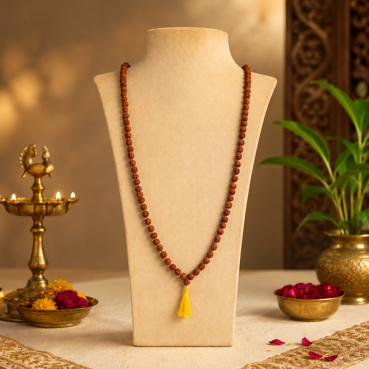 108 Beads Original Rudraksha Jaap Mala | Sacred Meditation & Spiritual Healing Necklace | Energized with Haridwar Ganga Jal