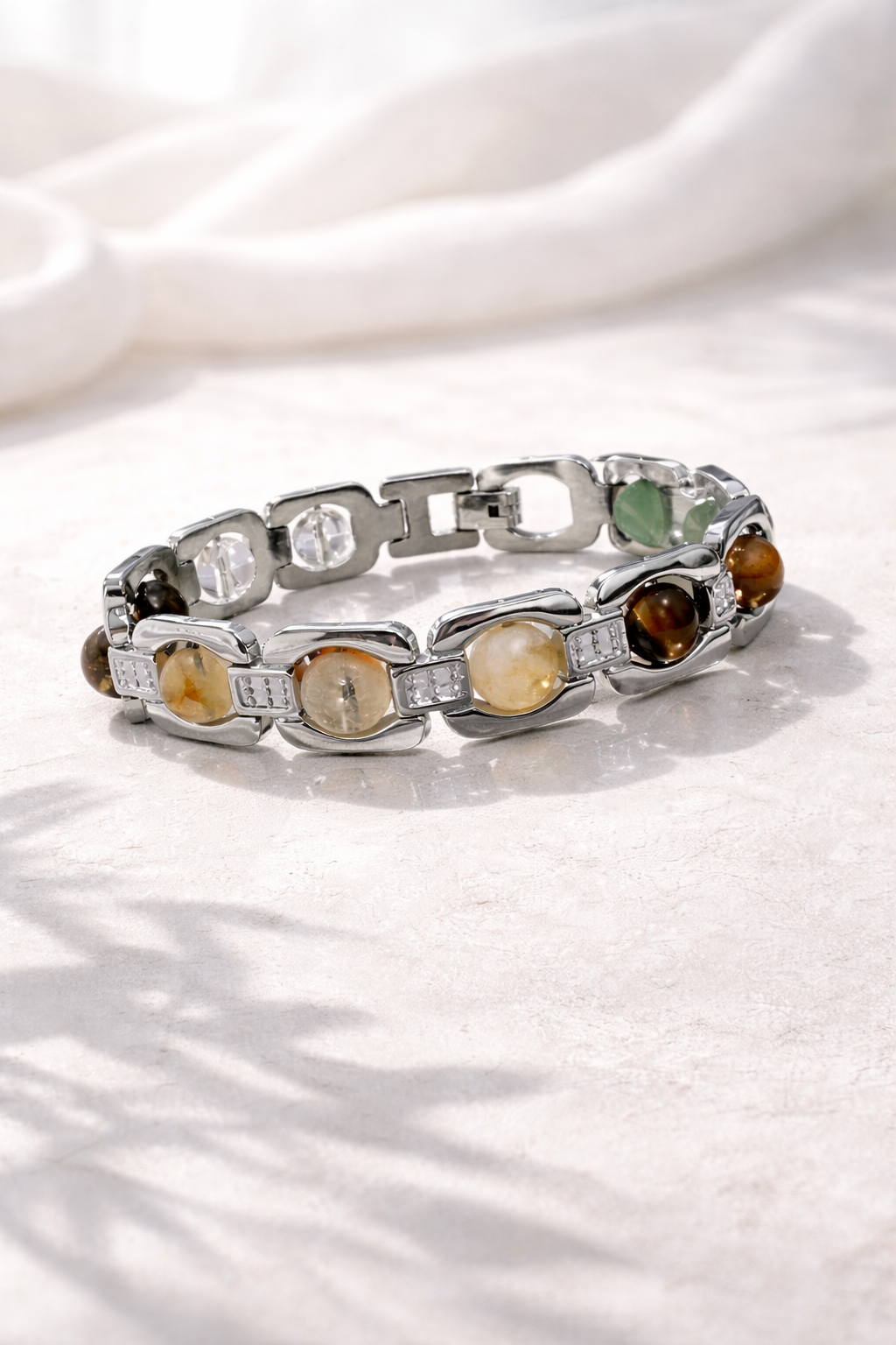 Dhanyog Crystal Bracelet for Men & Women | Wealth, Protection, Healing Energy Bracelet | 7 Chakra Natural Stone Stainless Steel Jewelry