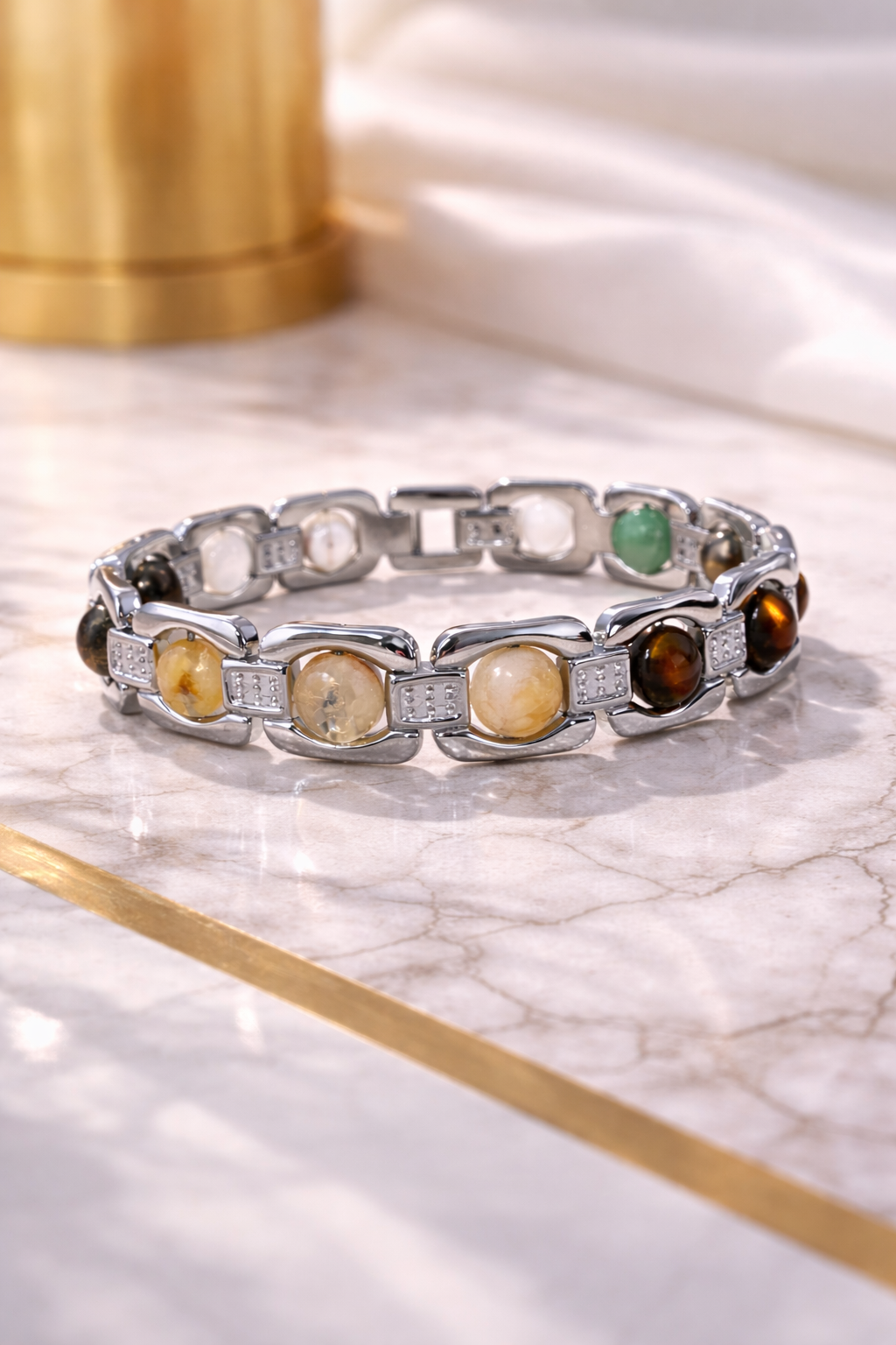 Dhanyog Crystal Bracelet for Men & Women | Wealth, Protection, Healing Energy Bracelet | 7 Chakra Natural Stone Stainless Steel Jewelry