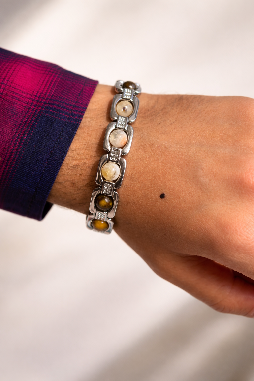 Dhanyog Crystal Bracelet for Men & Women | Wealth, Protection, Healing Energy Bracelet | 7 Chakra Natural Stone Stainless Steel Jewelry