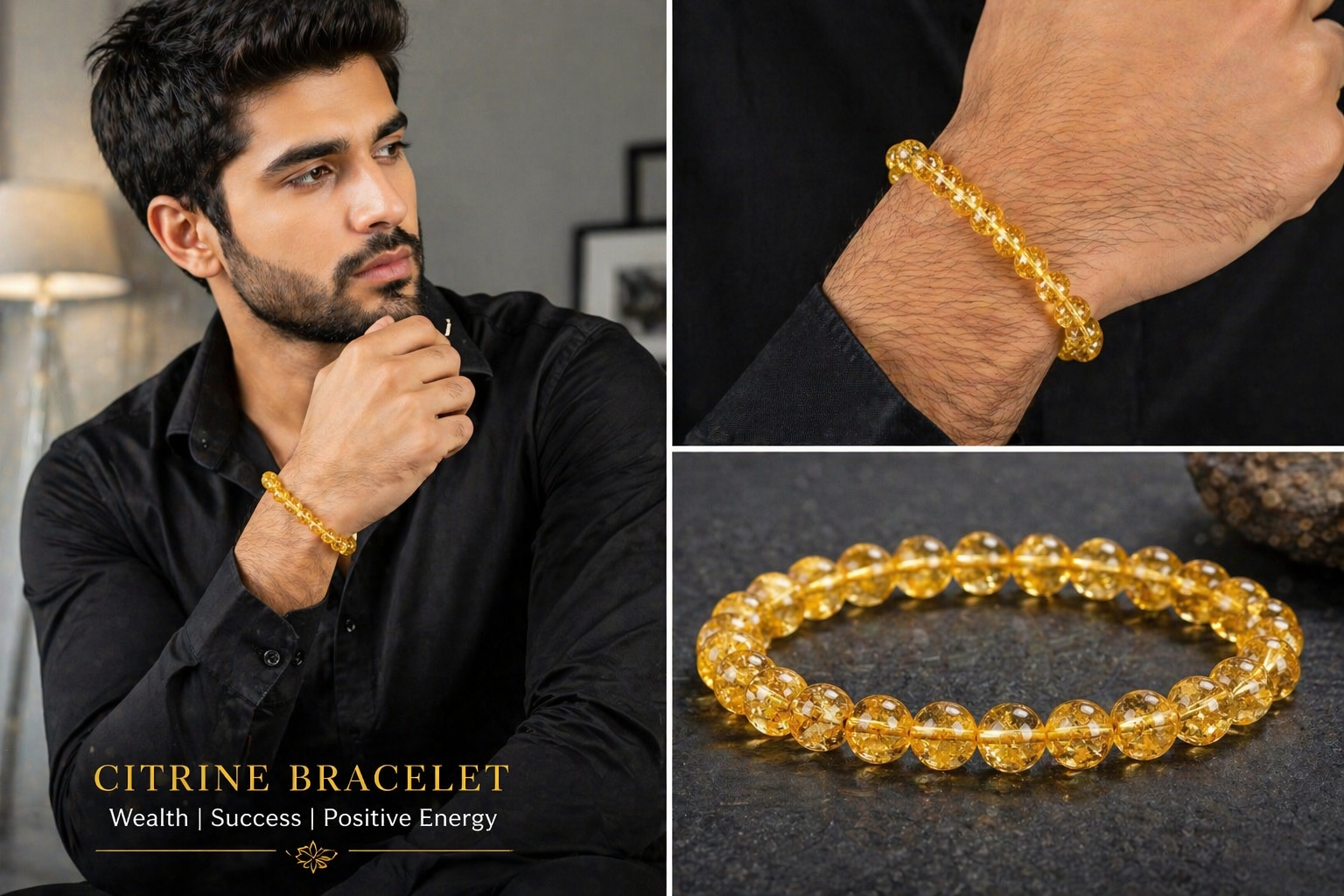 Natural Diamond Cut Citrine Bracelet for Wealth & Prosperity | Faceted Yellow Quartz Crystal Bead Bracelet for Men & Women | Healing Energy Jewelry