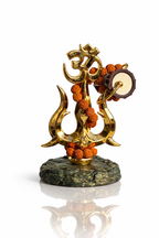 Golden Om Trishul with Damru Idol – Premium Rudraksha Shiv Statue for Home Mandir, Car Dashboard & Spiritual Decor | Vastu Positive Energy Gift