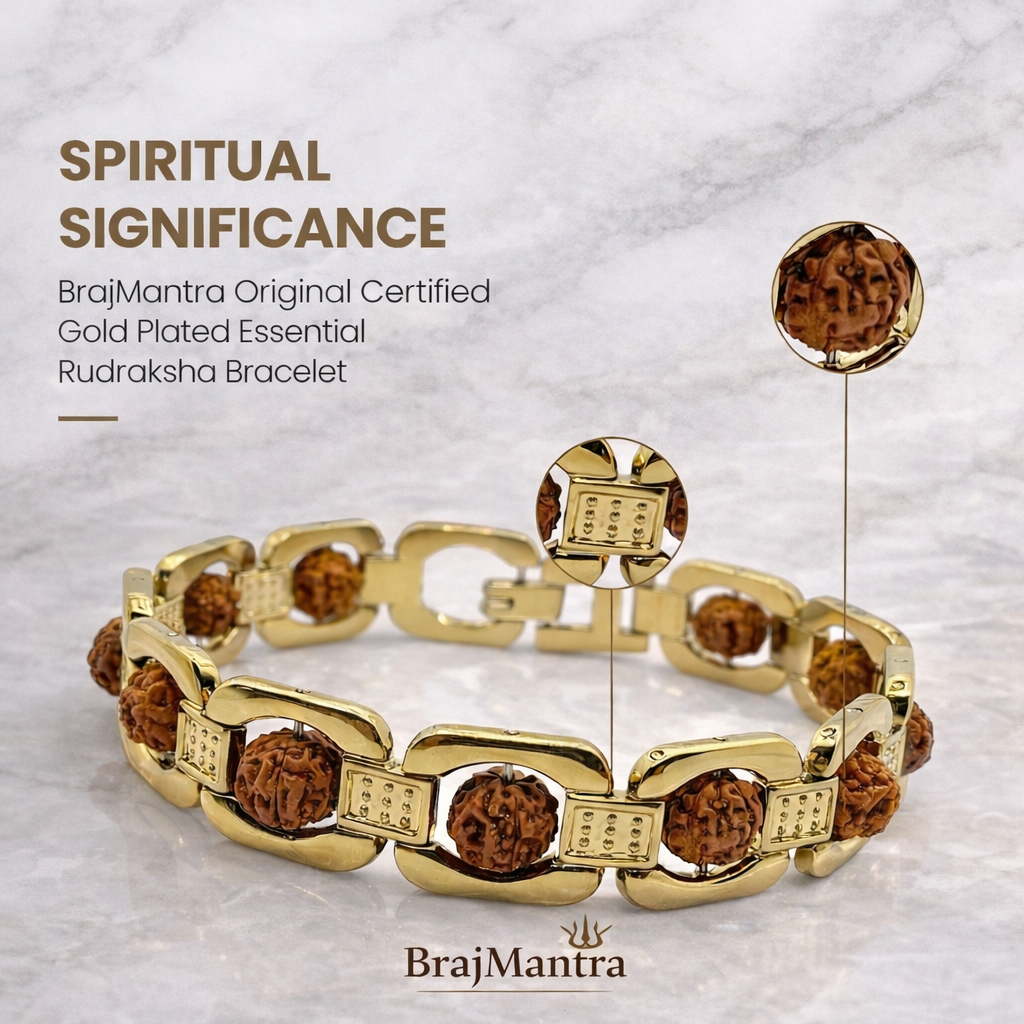 BrajMantra Original Gold Plated Rudraksha Bracelet – Certified Natural Rudraksha Beads | Stress Relief, Good Luck, Protection & Positivity | Unisex 8.5 Inch Adjustable