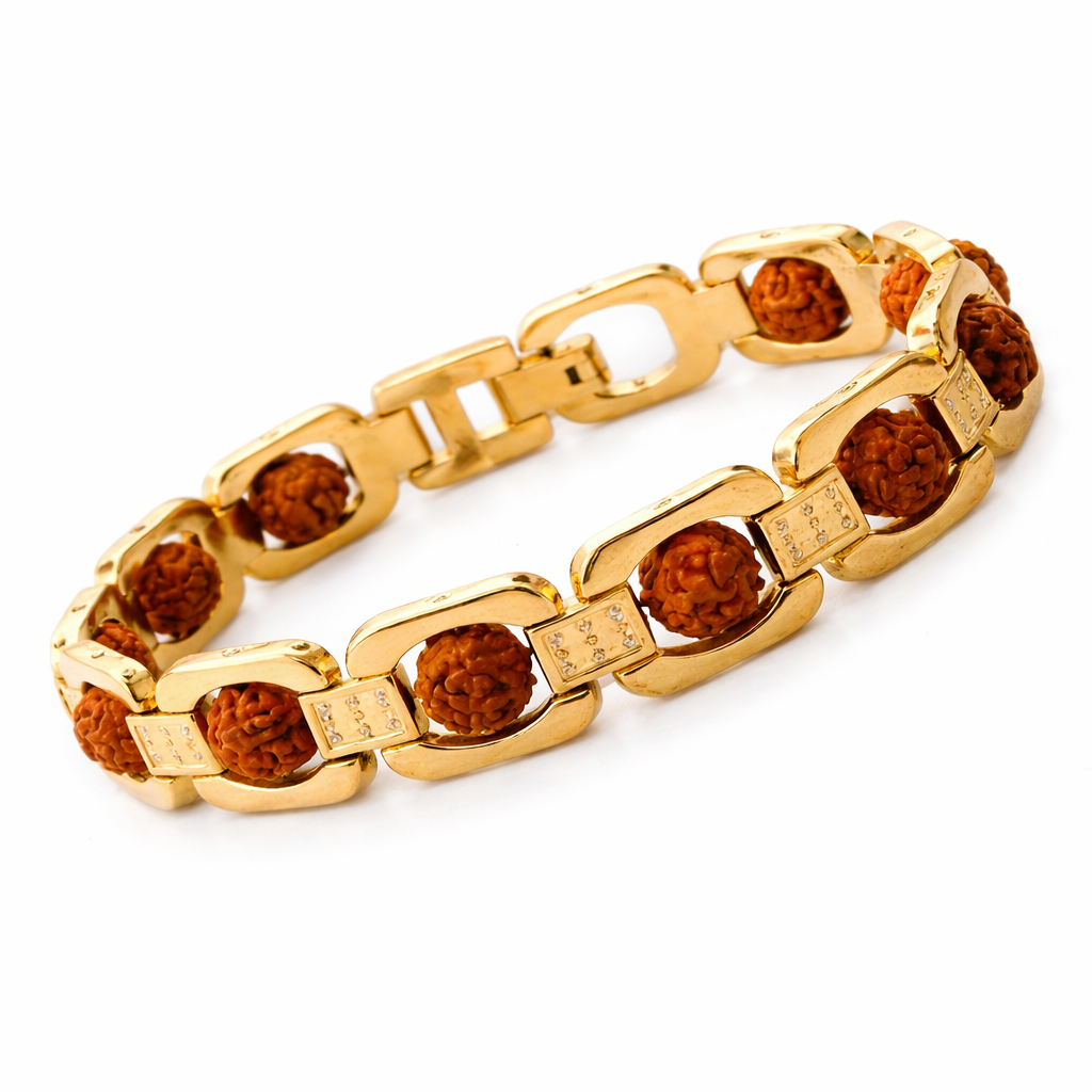BrajMantra Original Gold Plated Rudraksha Bracelet – Certified Natural Rudraksha Beads | Stress Relief, Good Luck, Protection & Positivity | Unisex 8.5 Inch Adjustable