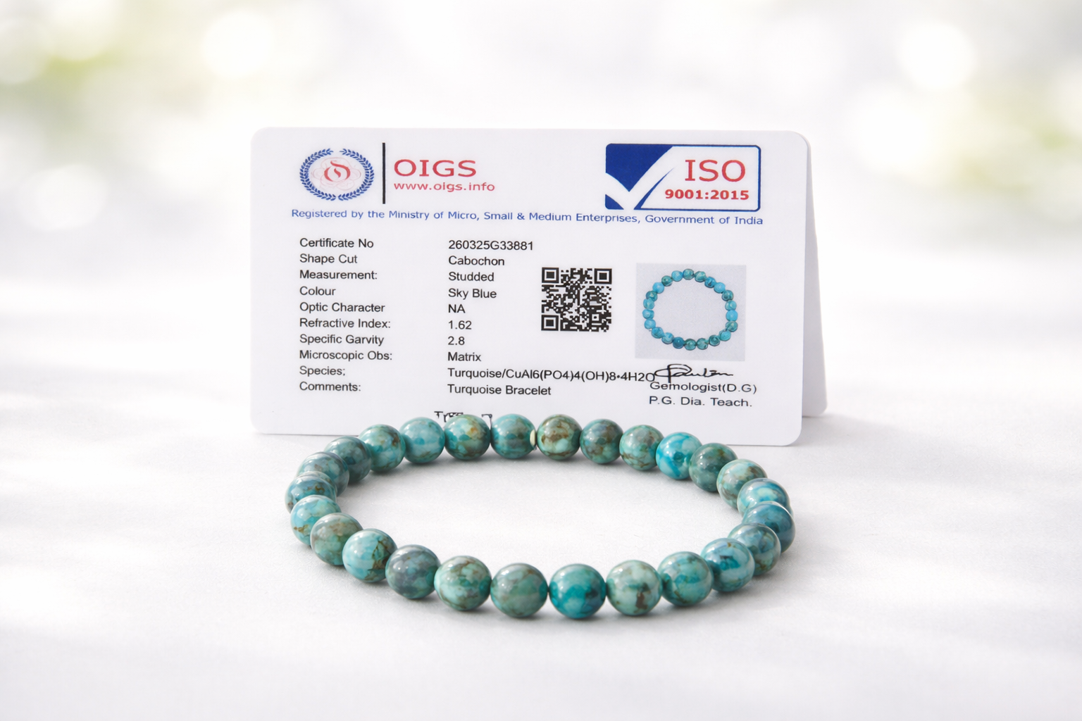 Natural Turquoise (Firoza) Bracelet for Men & Women – Certified 8mm Beaded Healing Crystal | Protection, Confidence, Good Luck & Energy Bracelet | Premium Gemstone Stretch Bracelet