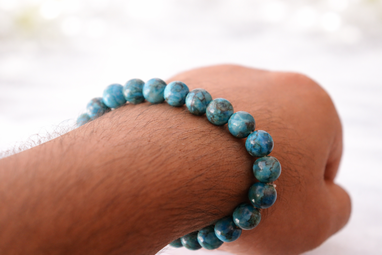 Natural Turquoise (Firoza) Bracelet for Men & Women – Certified 8mm Beaded Healing Crystal | Protection, Confidence, Good Luck & Energy Bracelet | Premium Gemstone Stretch Bracelet
