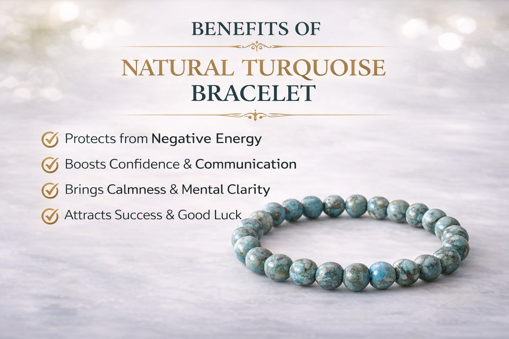 Natural Turquoise (Firoza) Bracelet for Men & Women – Certified 8mm Beaded Healing Crystal | Protection, Confidence, Good Luck & Energy Bracelet | Premium Gemstone Stretch Bracelet