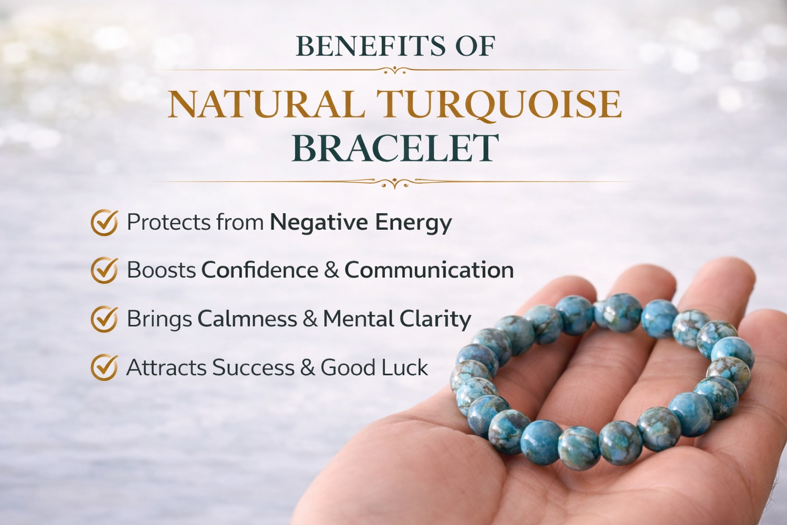 Natural Turquoise (Firoza) Bracelet for Men & Women – Certified 8mm Beaded Healing Crystal | Protection, Confidence, Good Luck & Energy Bracelet | Premium Gemstone Stretch Bracelet