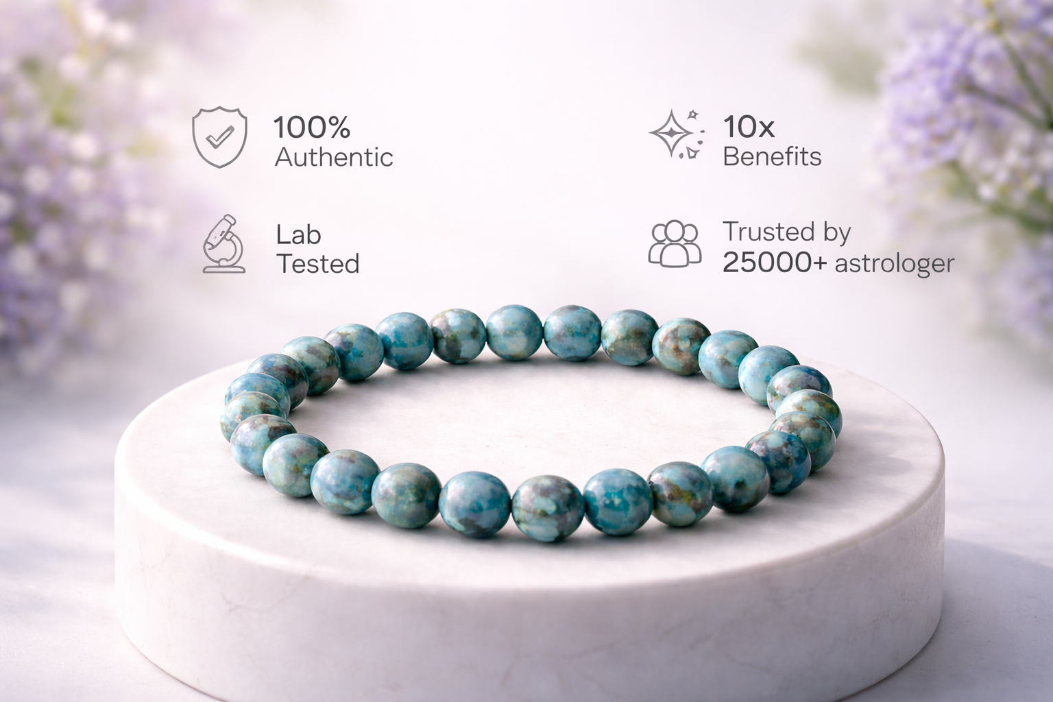 Natural Turquoise (Firoza) Bracelet for Men & Women – Certified 8mm Beaded Healing Crystal | Protection, Confidence, Good Luck & Energy Bracelet | Premium Gemstone Stretch Bracelet