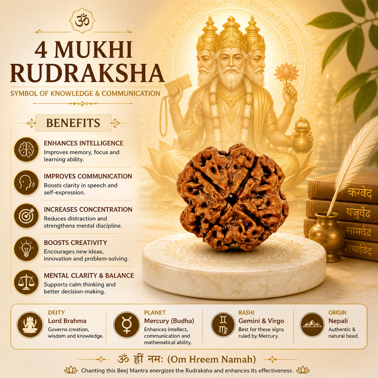 4 Mukhi Nepali Lab Certified Rudraksha