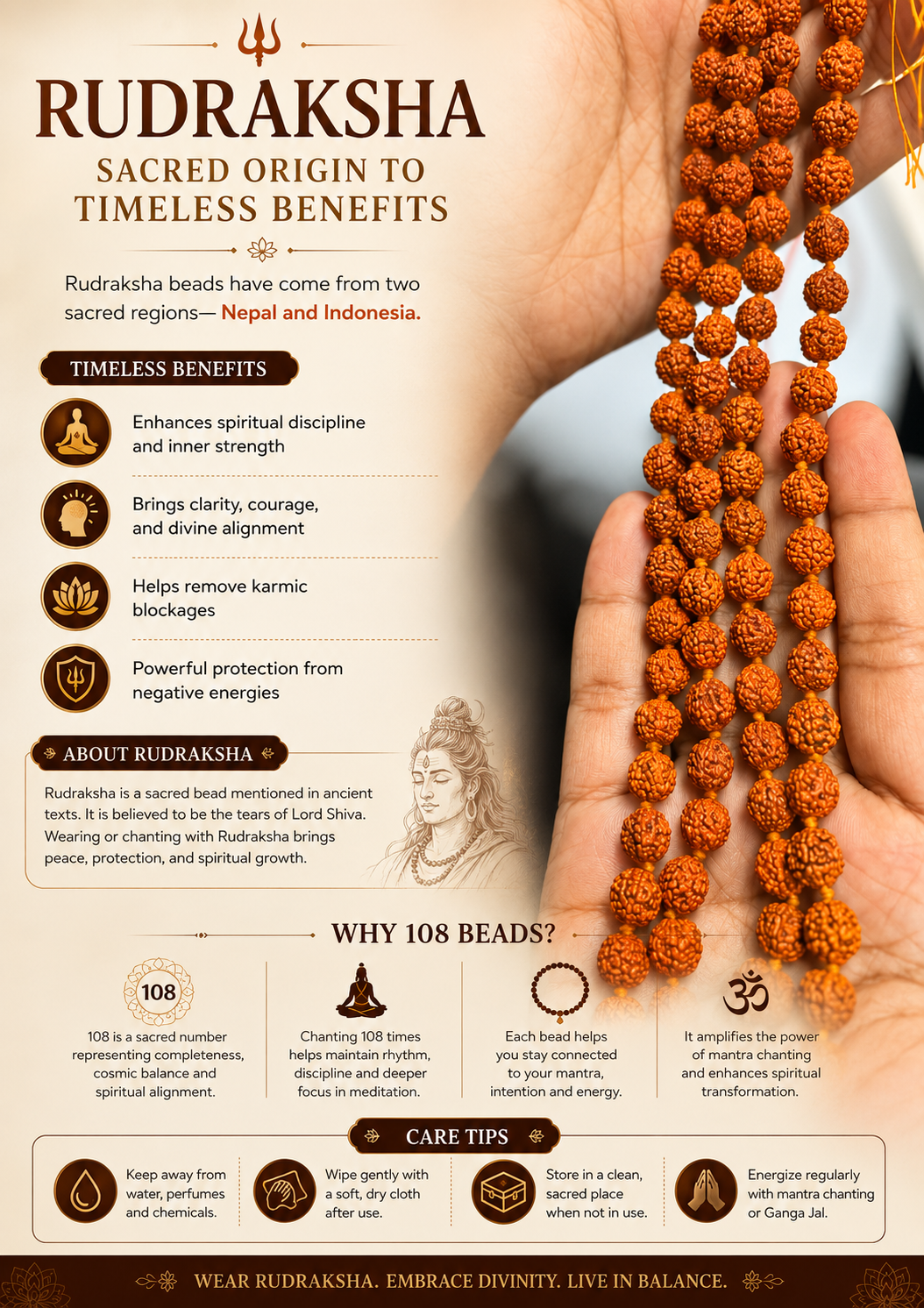 108 Beads Original Rudraksha Jaap Mala | Sacred Meditation & Spiritual Healing Necklace | Energized with Haridwar Ganga Jal