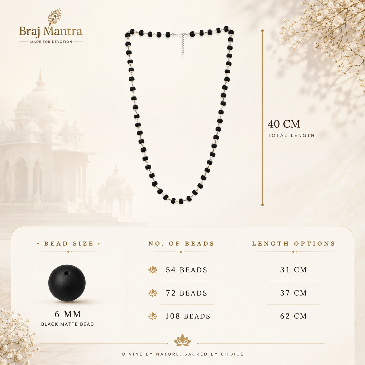 Original Karungali Mala with Silver Capped Beads for Men & Women | Energised Ebony Wood Mala Necklace by Braj Mantra