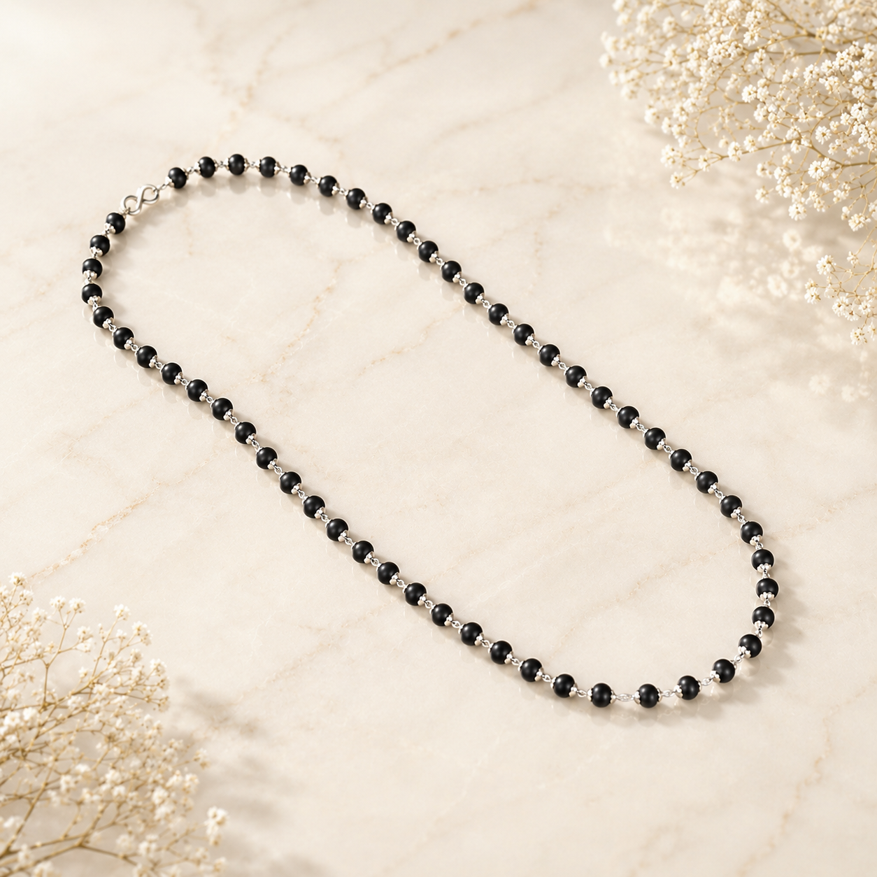 Original Karungali Mala with Silver Capped Beads for Men & Women | Energised Ebony Wood Mala Necklace by Braj Mantra