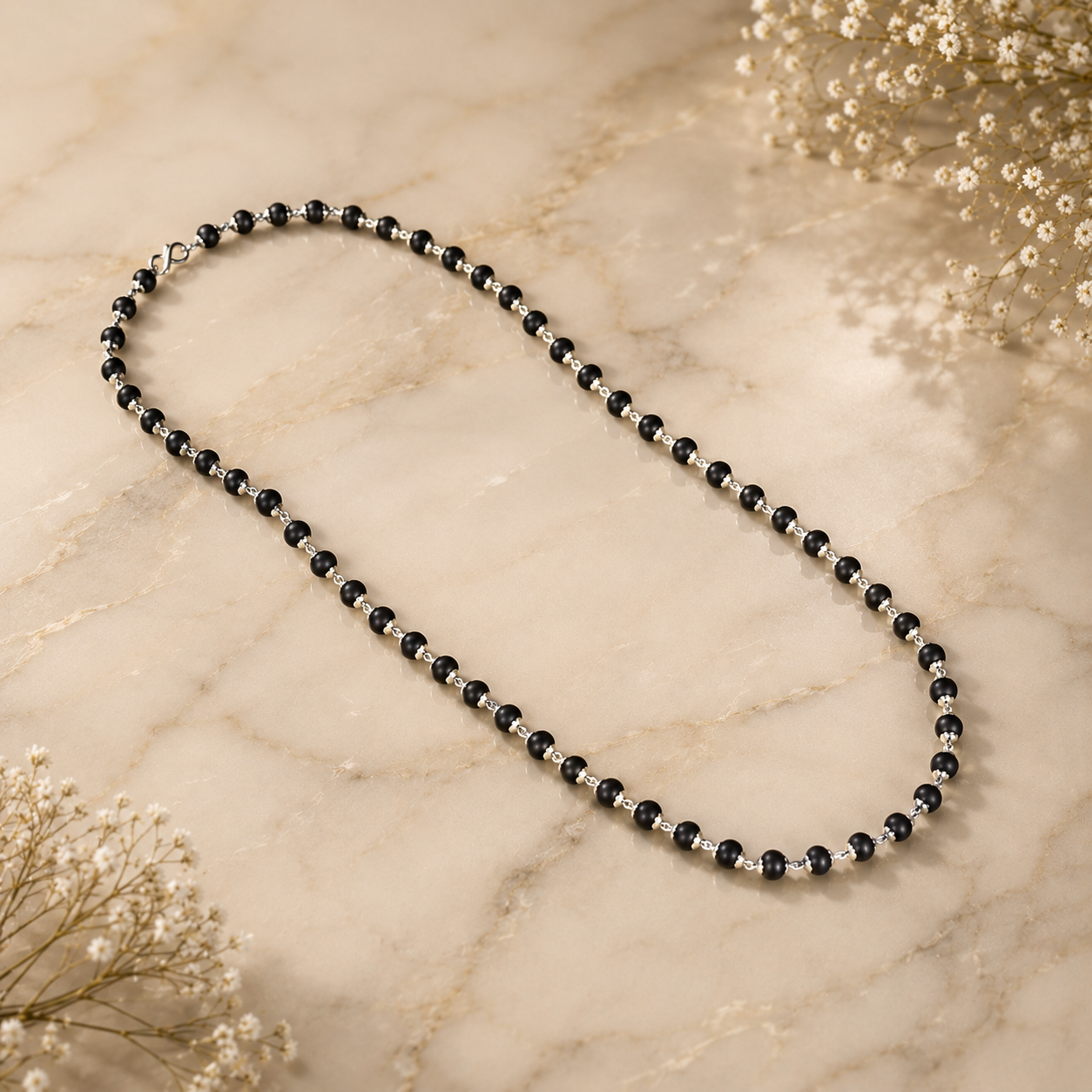Original Karungali Mala with Silver Capped Beads for Men & Women | Energised Ebony Wood Mala Necklace by Braj Mantra