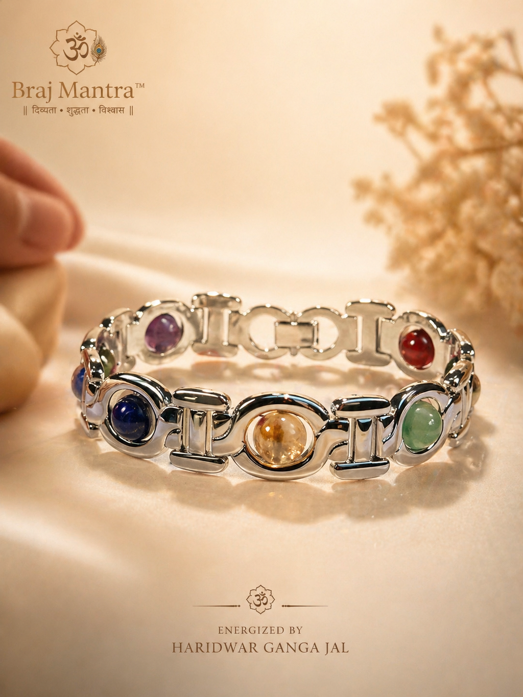 Premium 7 Chakra Stone Bracelet – Energy Healing & Balance | 20cm Silver Link Bracelet with 6mm Natural Stones | Unisex Spiritual Jewelry