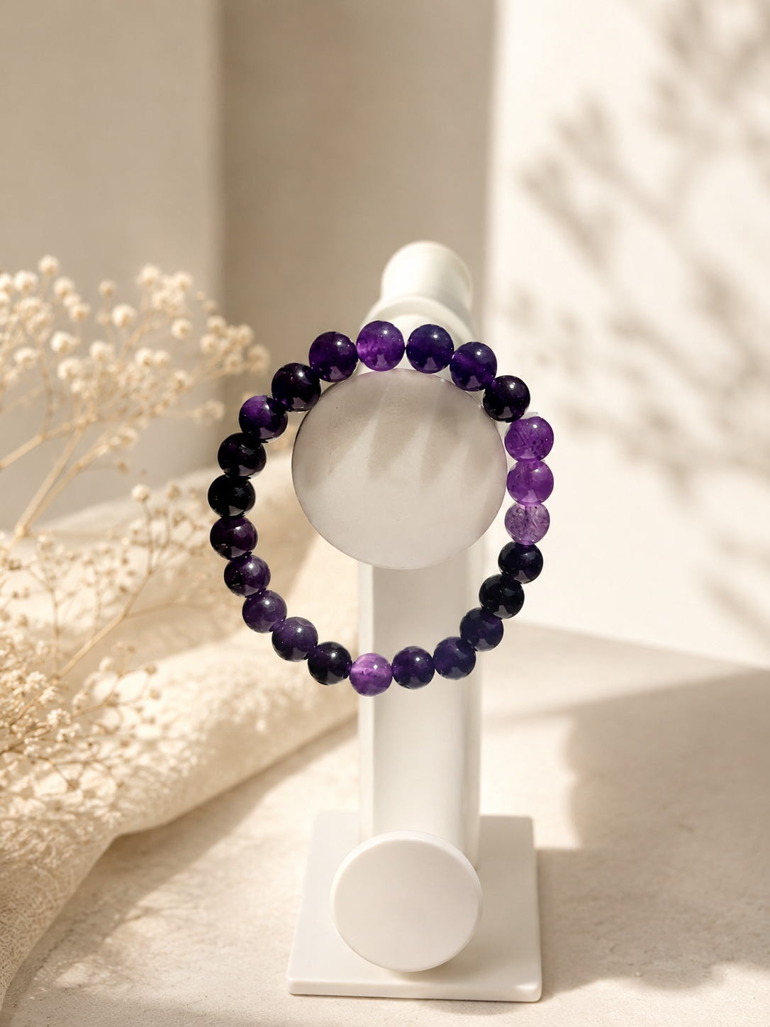 Braj Mantra Divine Amethyst Bracelet | Spiritual Healing Crystal Beads | Calm Mind & Protection Bracelet