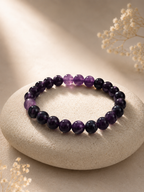 Braj Mantra Divine Amethyst Bracelet | Spiritual Healing Crystal Beads | Calm Mind & Protection Bracelet