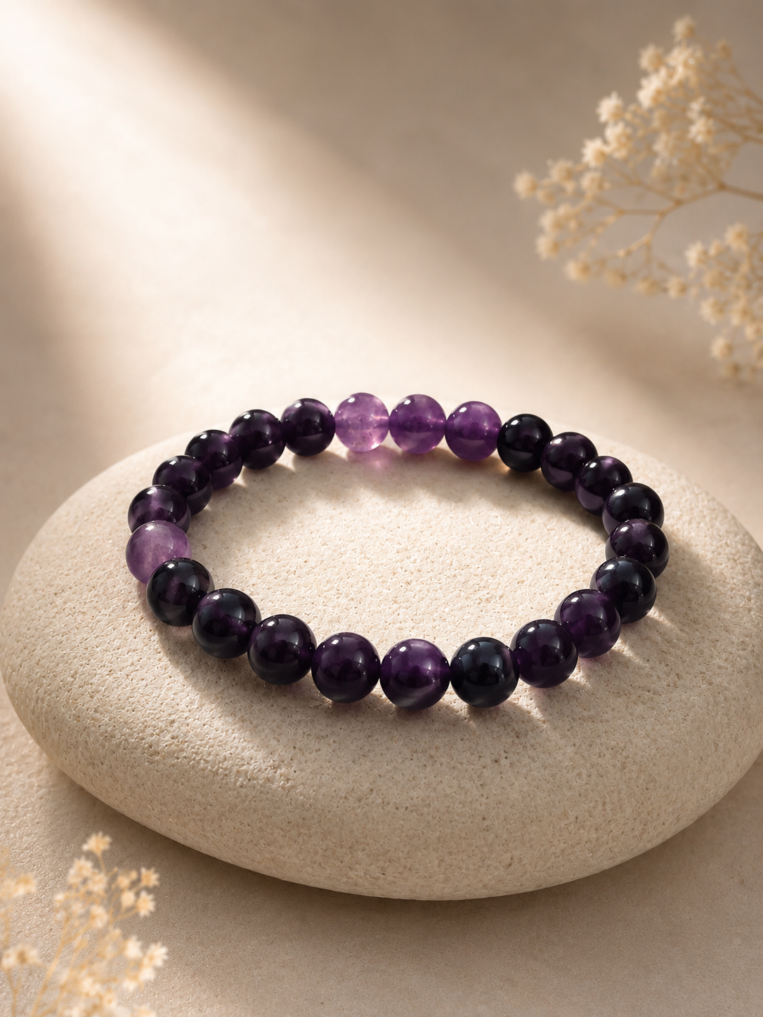 Braj Mantra Divine Amethyst Bracelet | Spiritual Healing Crystal Beads | Calm Mind & Protection Bracelet