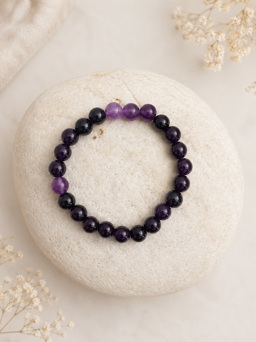 Braj Mantra Divine Amethyst Bracelet | Spiritual Healing Crystal Beads | Calm Mind & Protection Bracelet