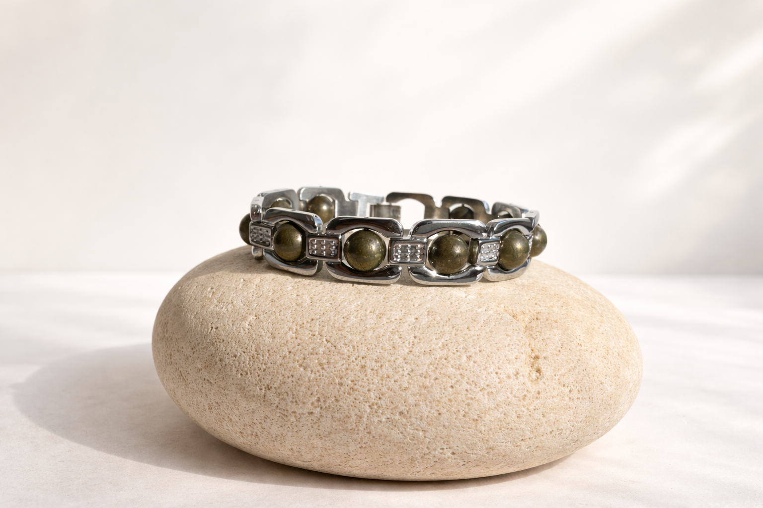 BrajMantra Pyrite Wealth Bracelet | Natural Pyrite Stone | Silver-Plated Luxury Bracelet | Unisex Adjustable Fit