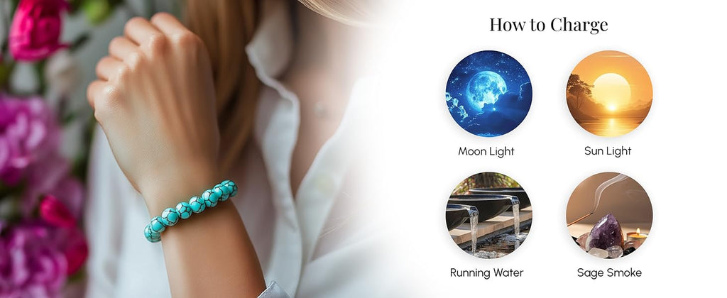 Natural Turquoise (Firoza) Bracelet for Men & Women – Certified 8mm Beaded Healing Crystal | Protection, Confidence, Good Luck & Energy Bracelet | Premium Gemstone Stretch Bracelet