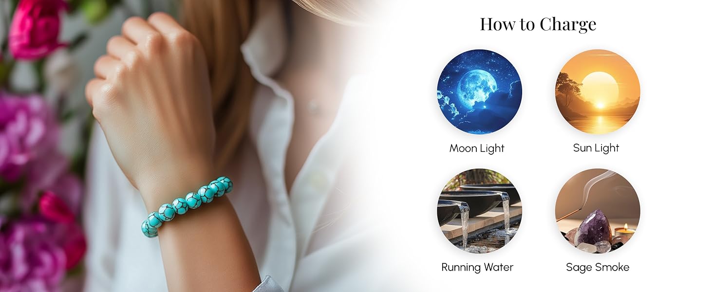 Natural Turquoise (Firoza) Bracelet for Men & Women – Certified 8mm Beaded Healing Crystal | Protection, Confidence, Good Luck & Energy Bracelet | Premium Gemstone Stretch Bracelet